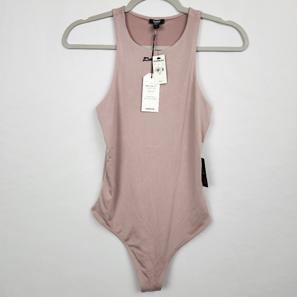 NWT Express Body Contour Compression High Neck Bodysuit Pink Size XS